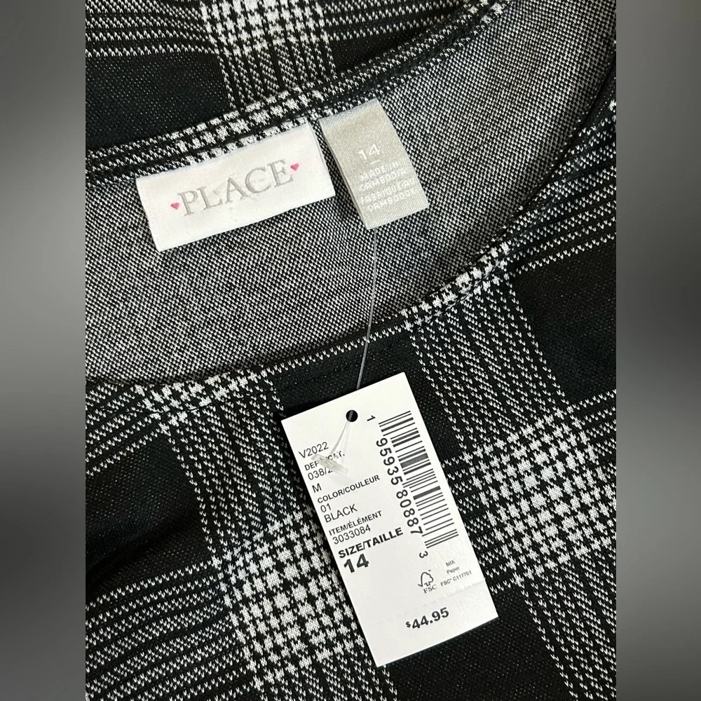 New! The Childrens Place Plaid Jacquard Stretch Knit Belted Dress Size 14 - Picture 3 of 10